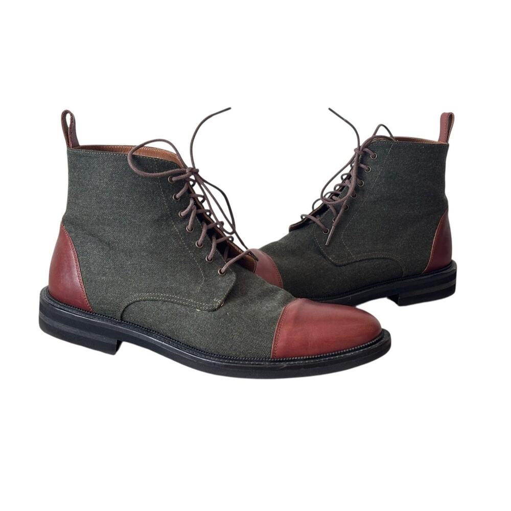Taft Olive Green Canvas and Brown Leather Cap-Toe Boots - Picture 3 of 7